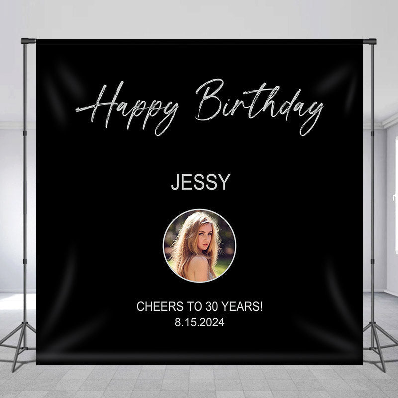 Lofaris Personalized Photo Text Black 30Th Birthday Backdrop