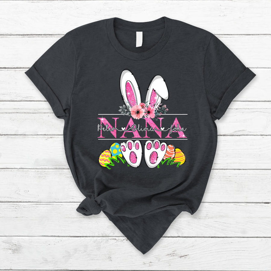 Lofaris Personalized Pink Bunny Nana Kids Easter T-Shirt