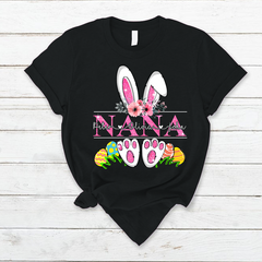 Lofaris Personalized Pink Bunny Nana Kids Easter T-Shirt