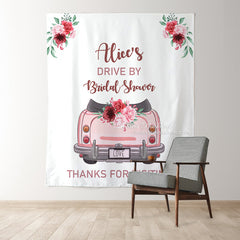 Lofaris Personalized Pink Car And Floral Bridal Shower Backdrop