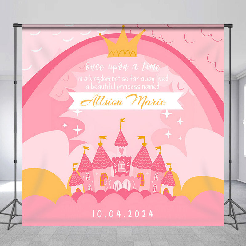 Lofaris Personalized Pink Castle Princess Birthday Backdrop