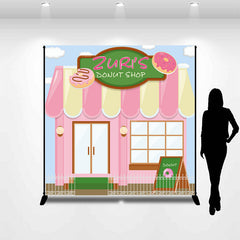 Lofaris Personalized Pink Cute Donut Shop Birthday Backdrop