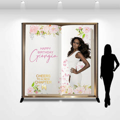 Lofaris Personalized Pink Floral Boho Book Birthday Backdrop