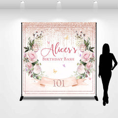 Lofaris Personalized Pink Floral Leaves Birthday Backdrop