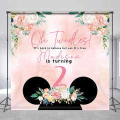 Lofaris Personalized Pink Floral Mouse 2nd Birthday Backdrop