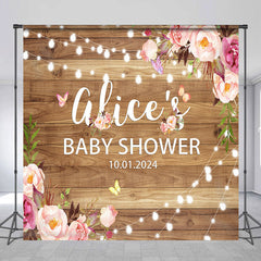 Lofaris Personalized Pink Floral Wood Baby Shower Backdrop