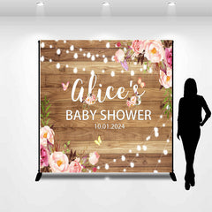 Lofaris Personalized Pink Floral Wood Baby Shower Backdrop