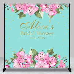 Lofaris Personalized Pink Flowers Blue Baby Shower Backdrop