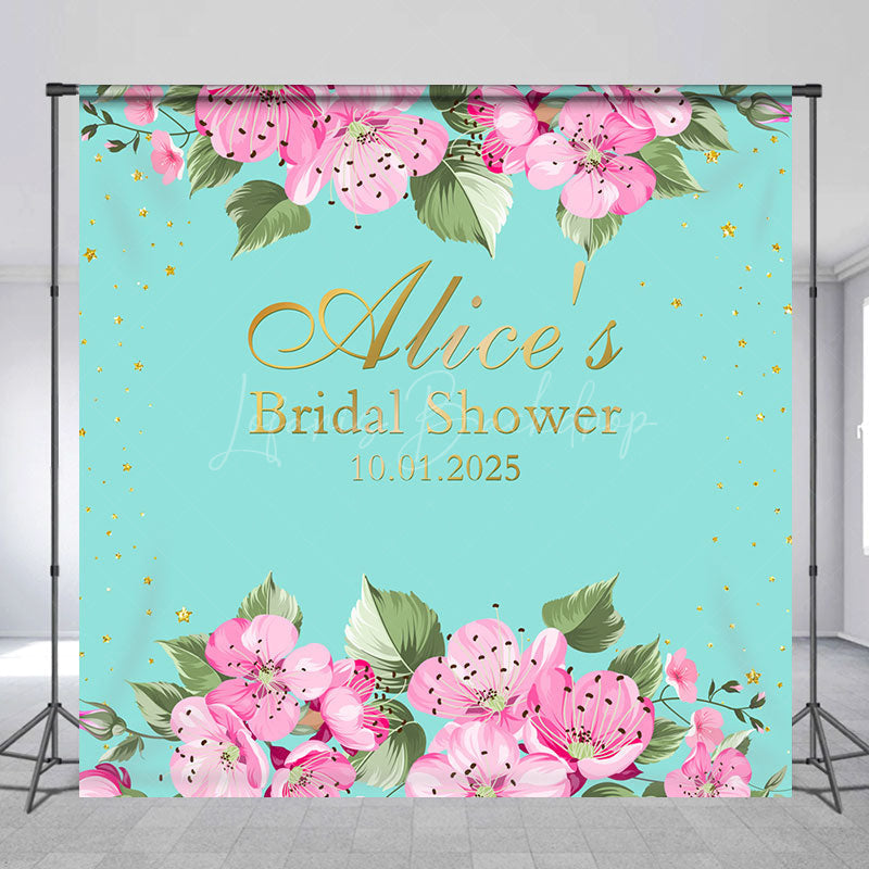 Lofaris Personalized Pink Flowers Blue Baby Shower Backdrop