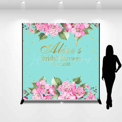 Lofaris Personalized Pink Flowers Blue Baby Shower Backdrop