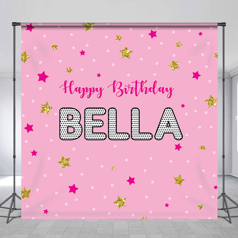 Lofaris Personalized Pink Gold Star Girls Birthday Backdrop