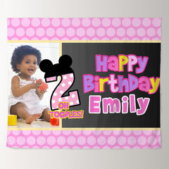 Lofaris Personalized Pink Little Mouse 2nd Birthday Banner