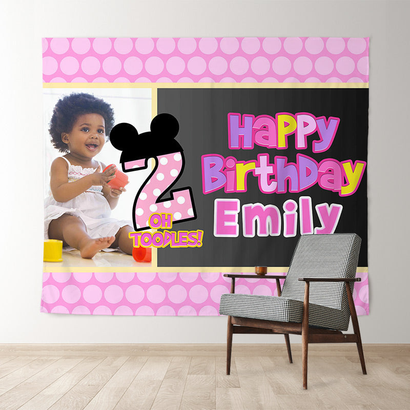 Lofaris Personalized Pink Little Mouse 2nd Birthday Banner