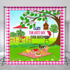 Lofaris Personalized Pink Plaid Spring Picnic Party Backdrop