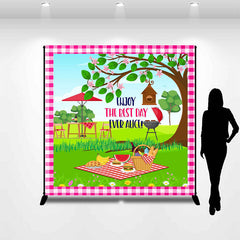 Lofaris Personalized Pink Plaid Spring Picnic Party Backdrop