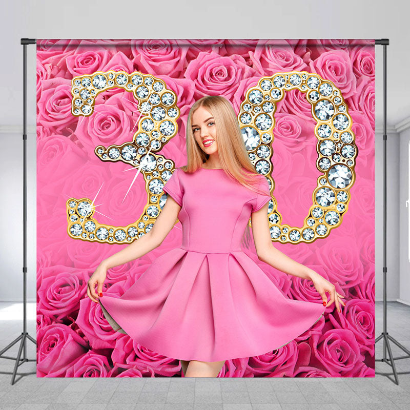 Lofaris Personalized Pink Rose Bokeh 30th Birthday Backdrop