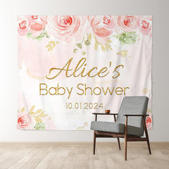 Lofaris Personalized Pink Rose Painting Baby Shower Backdrop