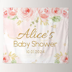 Lofaris Personalized Pink Rose Painting Baby Shower Backdrop