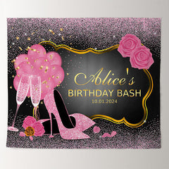 Lofaris Personalized Pink Sparkling Rose Birthday Backdrop