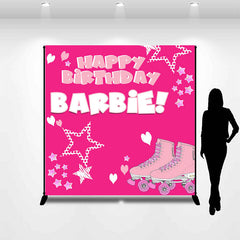 Lofaris Personalized Pink Star Roller Skates Girls Backdrop