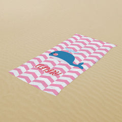 Lofaris Personalized Pink Stripe Shark Beach Towel for Kids