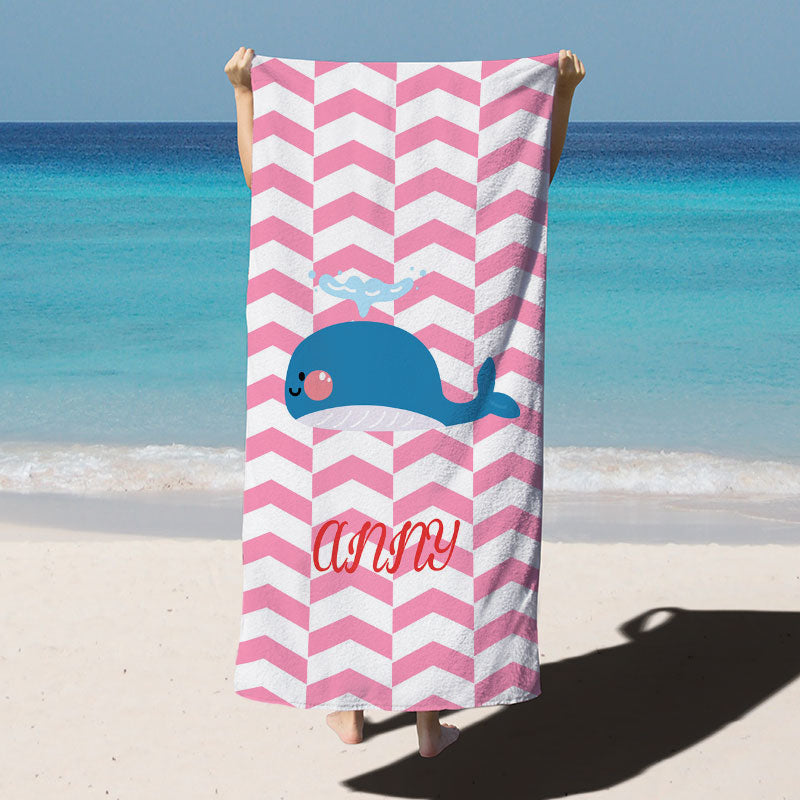 Lofaris Personalized Pink Stripe Shark Beach Towel for Kids