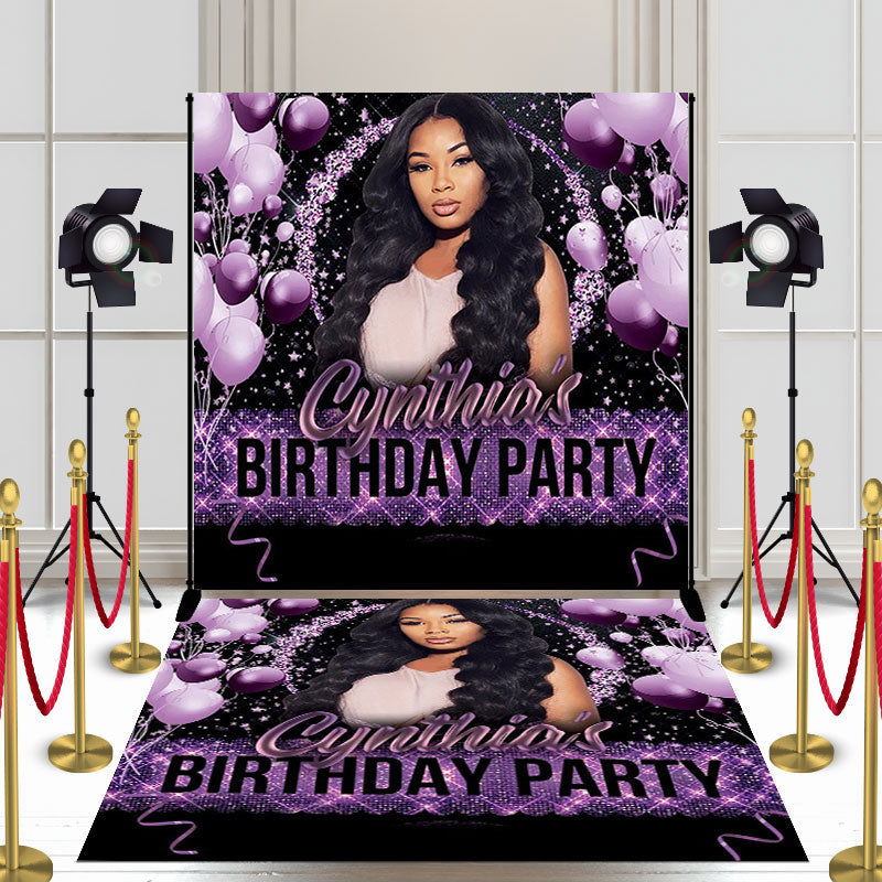 Lofaris Personalized Purple Birthday Backdrop with Floor Decal