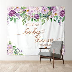 Lofaris Personalized Purple Floral Baby Shower Backdrop