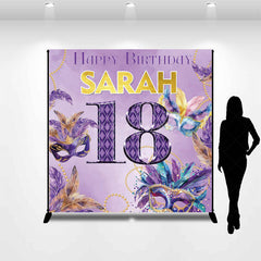 Lofaris Personalized Purple Mask Pearl 18th Birthday Backdrop