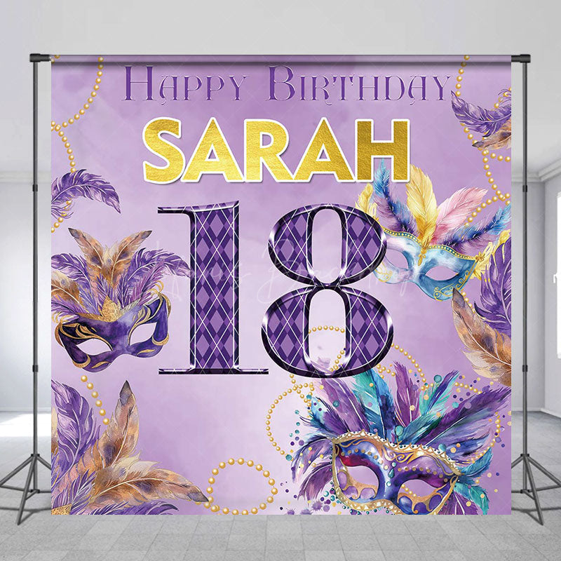 Lofaris Personalized Purple Mask Pearl 18th Birthday Backdrop