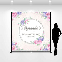 Lofaris Personalized Purple Pink Flowers Birthday Backdrop