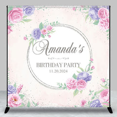 Lofaris Personalized Purple Pink Flowers Birthday Backdrop