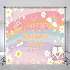 Lofaris Personalized Rainbow Flower Birthday Party Backdrop