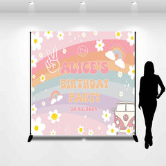 Lofaris Personalized Rainbow Flower Birthday Party Backdrop