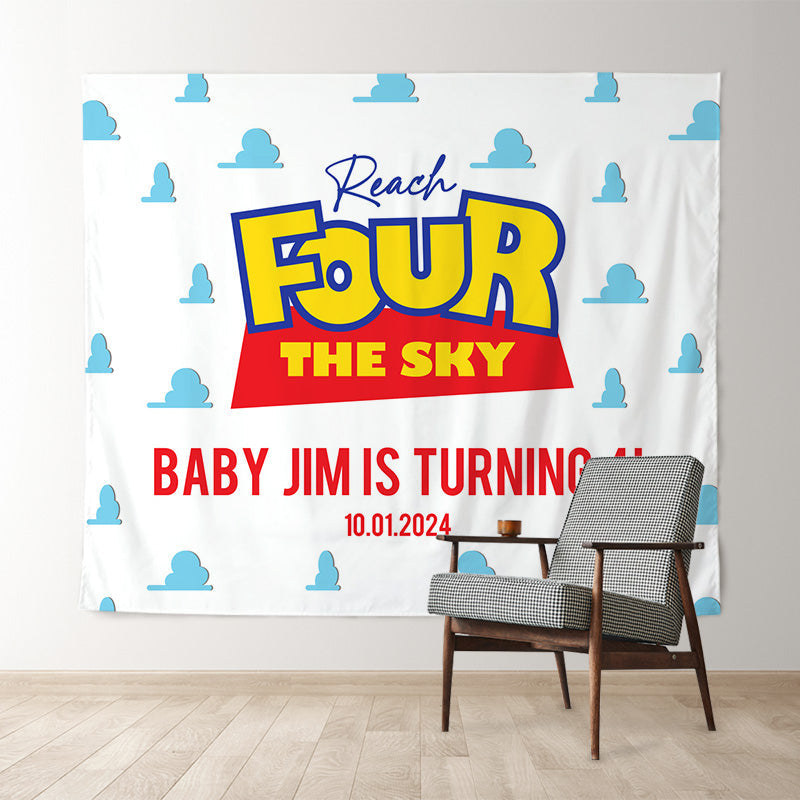 Lofaris Personalized Reach The Sky 4th Birthday Backdrop