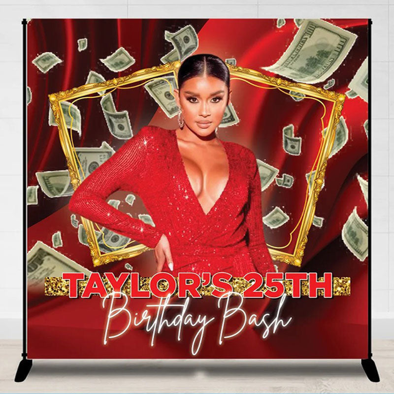 Lofaris Personalized Red 25th Birthday Backdrop With Photo