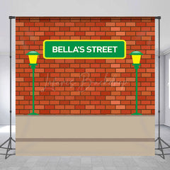 Lofaris Personalized Red Brick Wall Street Birthday Backdrop