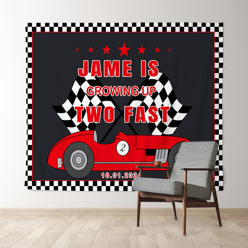 Lofaris Personalized Red Car Two Fast 2nd Birthday Backdrop