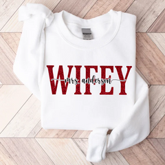 Lofaris Personalized Red Letter Wifey Last Name Sweatshirt