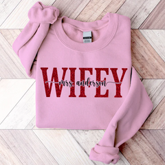 Lofaris Personalized Red Letter Wifey Last Name Sweatshirt