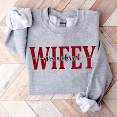 Lofaris Personalized Red Letter Wifey Last Name Sweatshirt