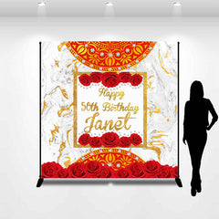 Lofaris Personalized Red Rose Abstract Marble Birthday Backdrop