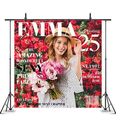 Lofaris Personalized Red Rose Magzine Style Birthday Backdrop