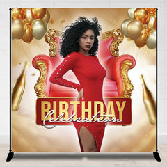 Lofaris Personalized Red Sofa Gold Photo Birthday Backdrop