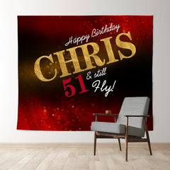 Lofaris Personalized Red Sparkling Bokeh 51Th Birthday Backdrop