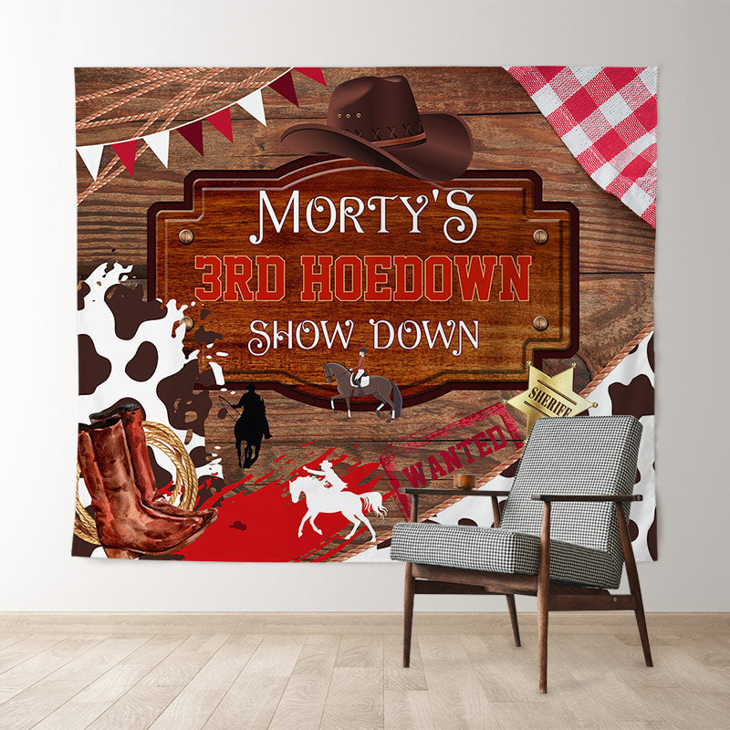 Lofaris Personalized Redeo Cowboy 3Rd Hoedown Birthday Backdrop