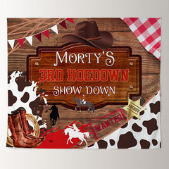 Lofaris Personalized Redeo Cowboy 3Rd Hoedown Birthday Backdrop