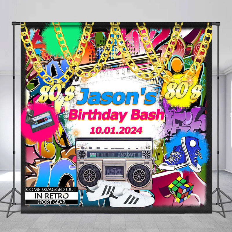 Lofaris Personalized Retro Hip Hop Style 80S Birthday Backdrop