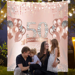 Lofaris Personalized Rose Gold Glitter 50th Birthday Backdrop