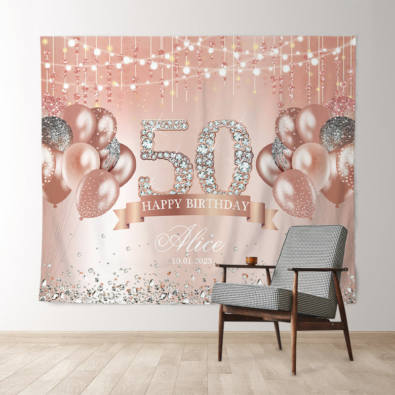 Lofaris Personalized Rose Gold Glitter 50th Birthday Backdrop